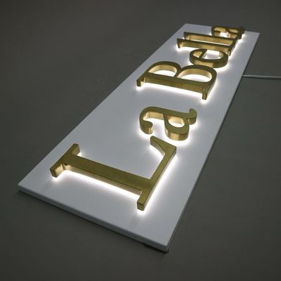 Custom 3D roestvrijstalen letters teken logo gouden bordje achtergrondverlichting borden gemaakt voor ziekenhuizen