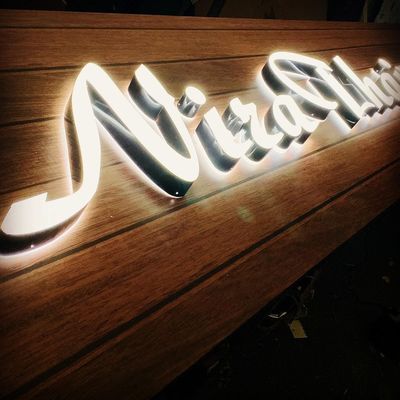 Custom 3d roestvrij staal interieur muur brief logo teken met lichtend effect display
