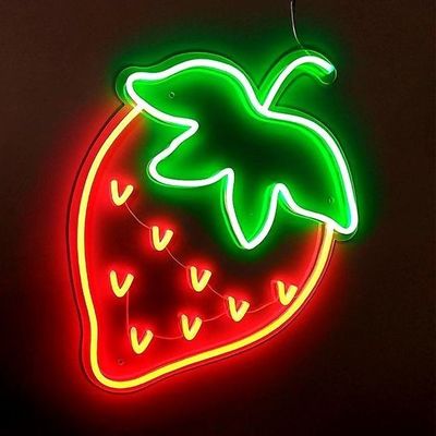 12V stroomvoorziening Rood aardbeien drop verzending Custom logo neon licht trouwbord