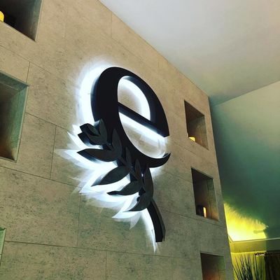 Op maat gemaakte metalen borden met geborstelde aluminium letters en LED-achterlicht